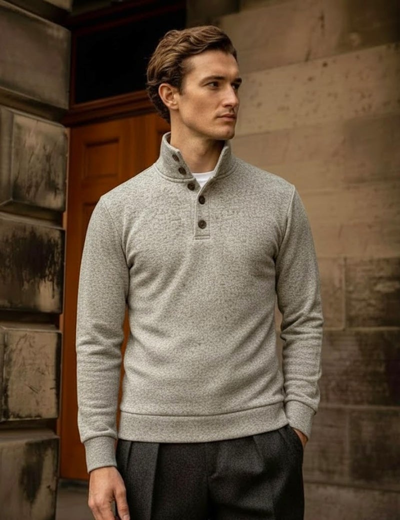H2H Mens Casual Sweater Shawl Collar Regular fit Fall Freece Pullover Oatmeal US M/Asia L (CMTTL091) - Image 2